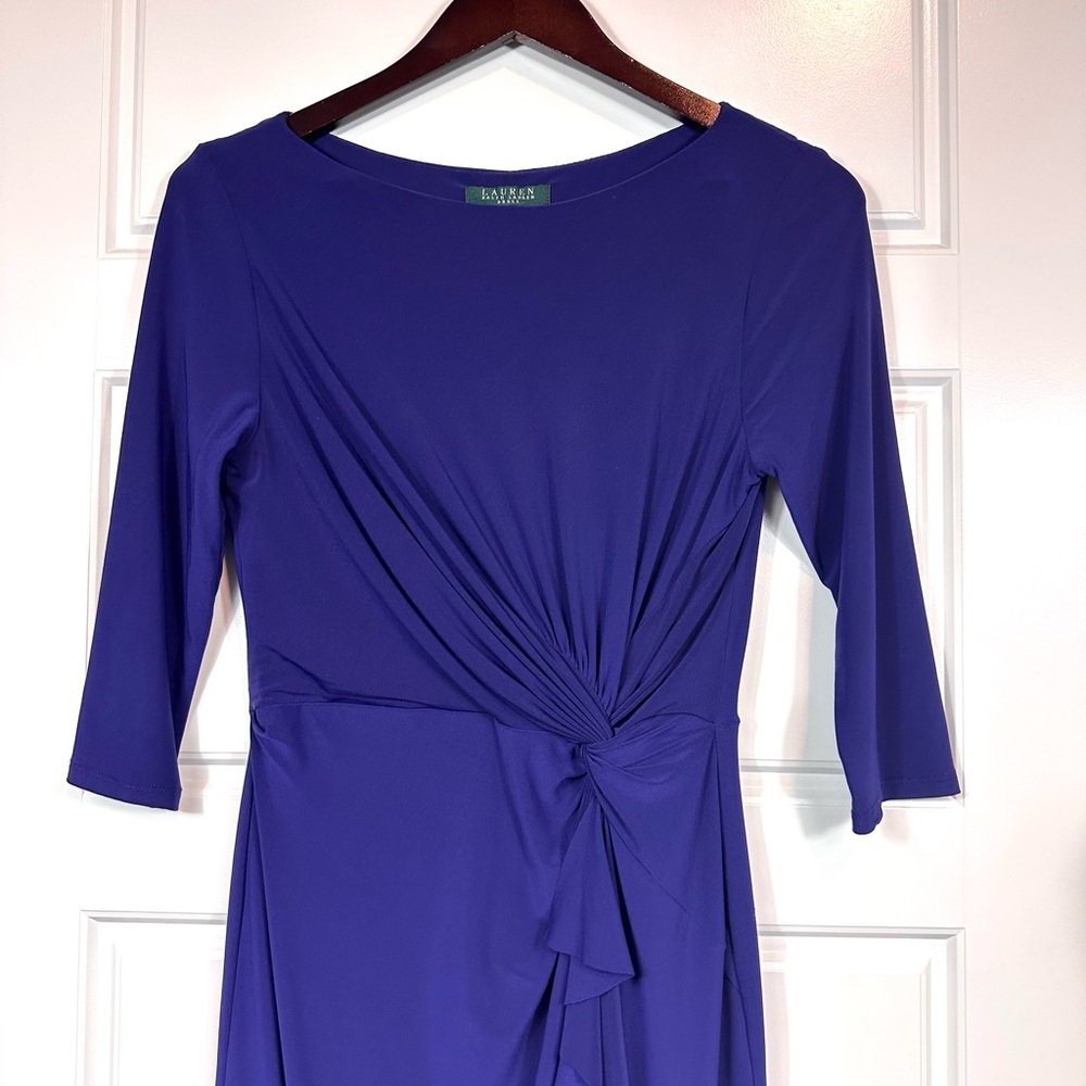 Lauren Ralph Lauren Women’s Twisted-Knot Ruched Size Ruffle Jersey Dress Size 6 - Picture 3 of 9